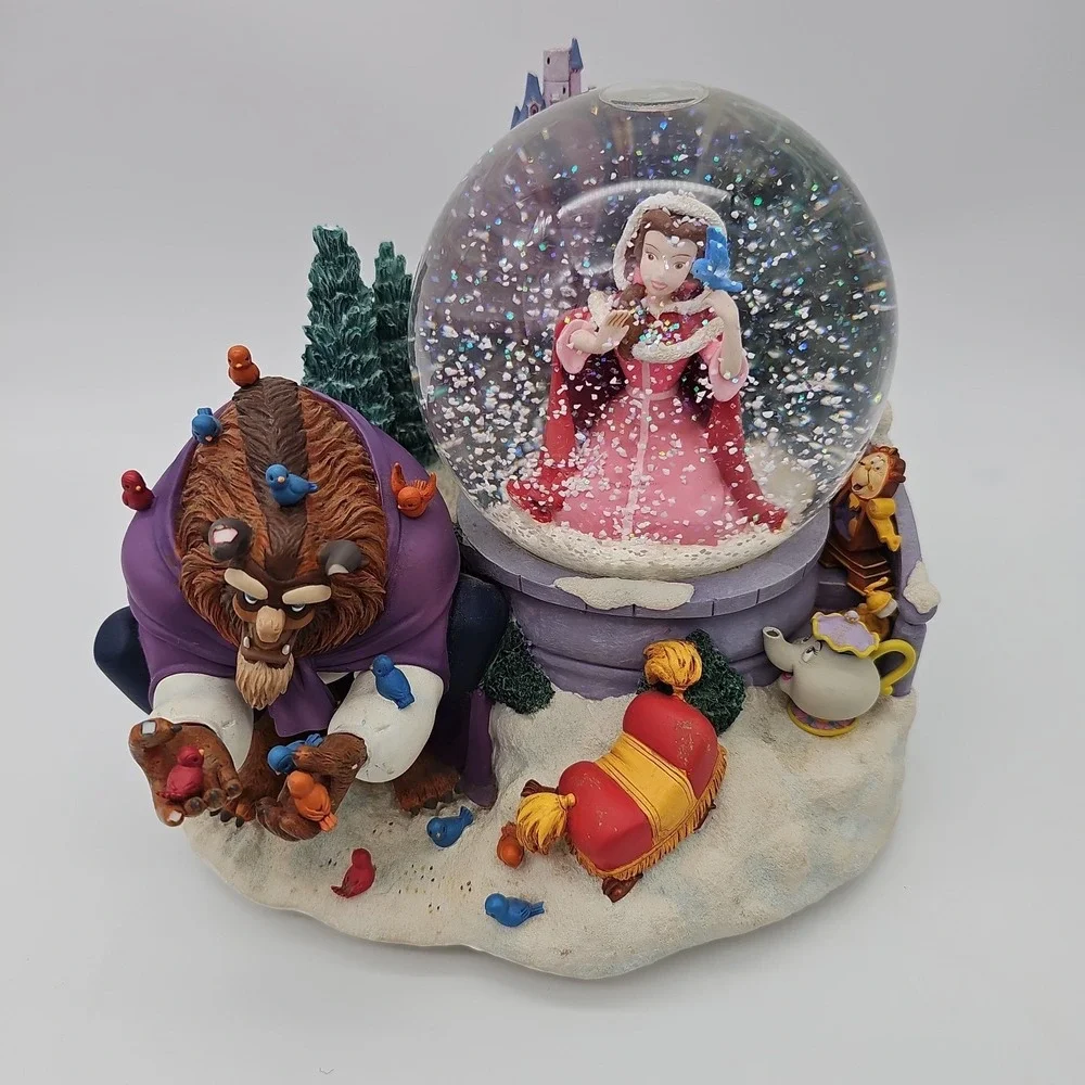 Disney Beauty and the Beast Snow Globe Something There Musical Bird Feeding READ